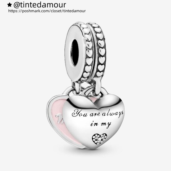 Pandora Mother & Daughter Hearts Dangle Charm with Clear CZ - Picture 1 of 2